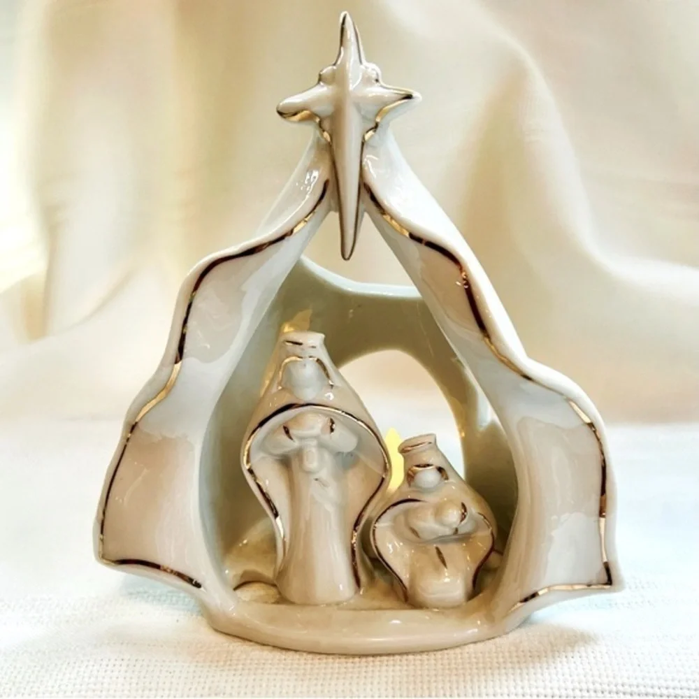 Nativity Tea‎ Candle Votive Holder EUC